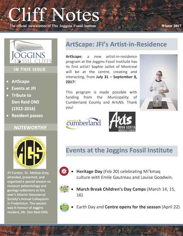 Joggins Fossil Centre Cliff Notes newsletter cover